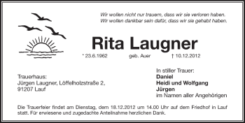 Traueranzeige von Rita Laugner von Pegnitz-Zeitung